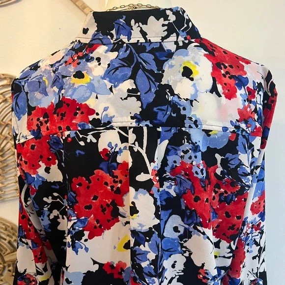 Jones New York Floral Blouse Officecore Quiet Luxury Retro Femme Maximalist M - Picture 5 of 9